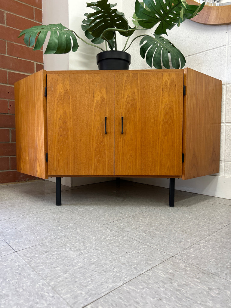 Teak corner bar cabinet