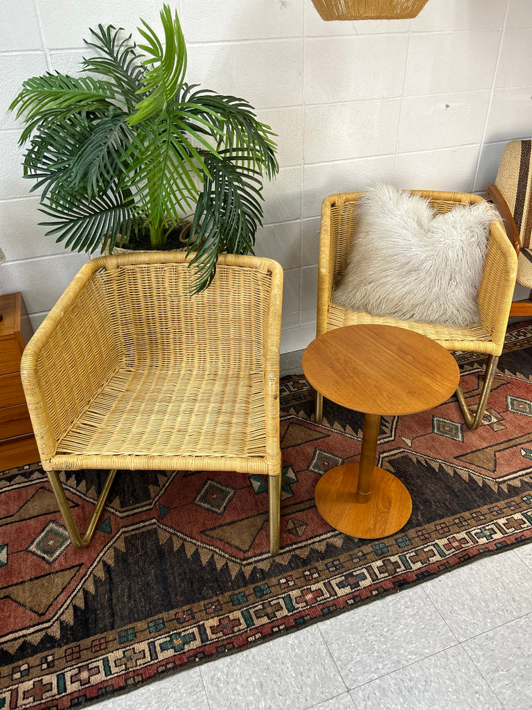 Brass/Wicker cantilever chair pair