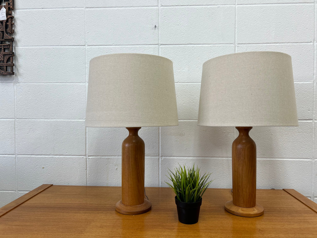 Teak table lamp pair