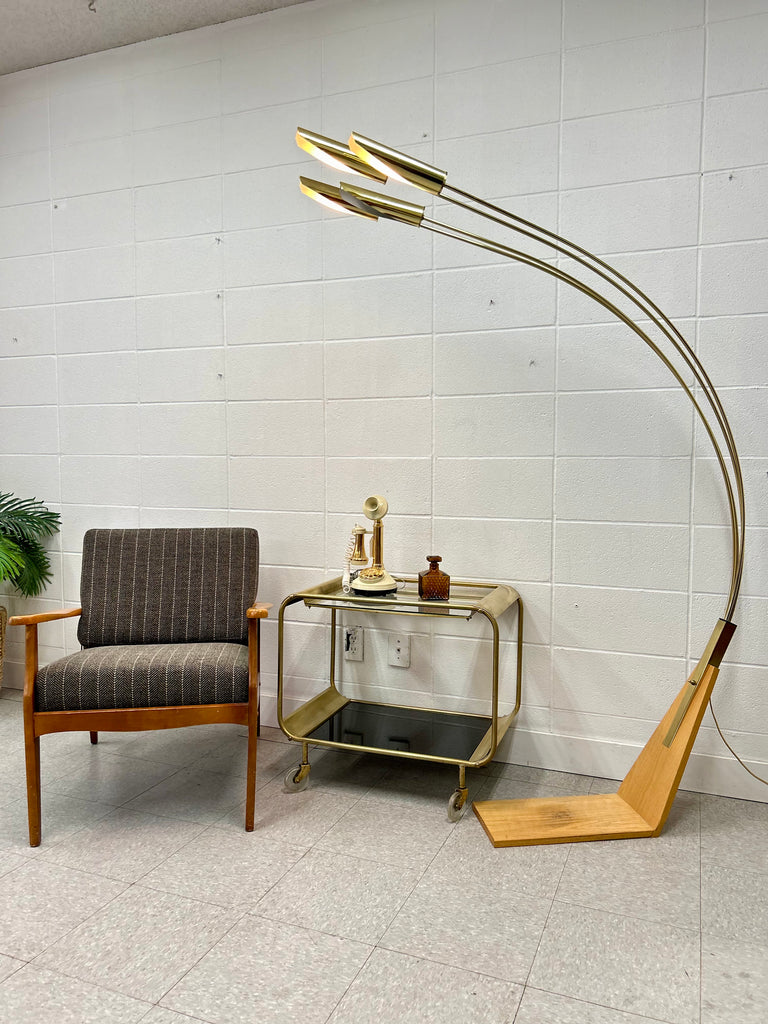 Arc Lamp in Brass & Oak by Nova Lighting - Mid Century Floor Lamps