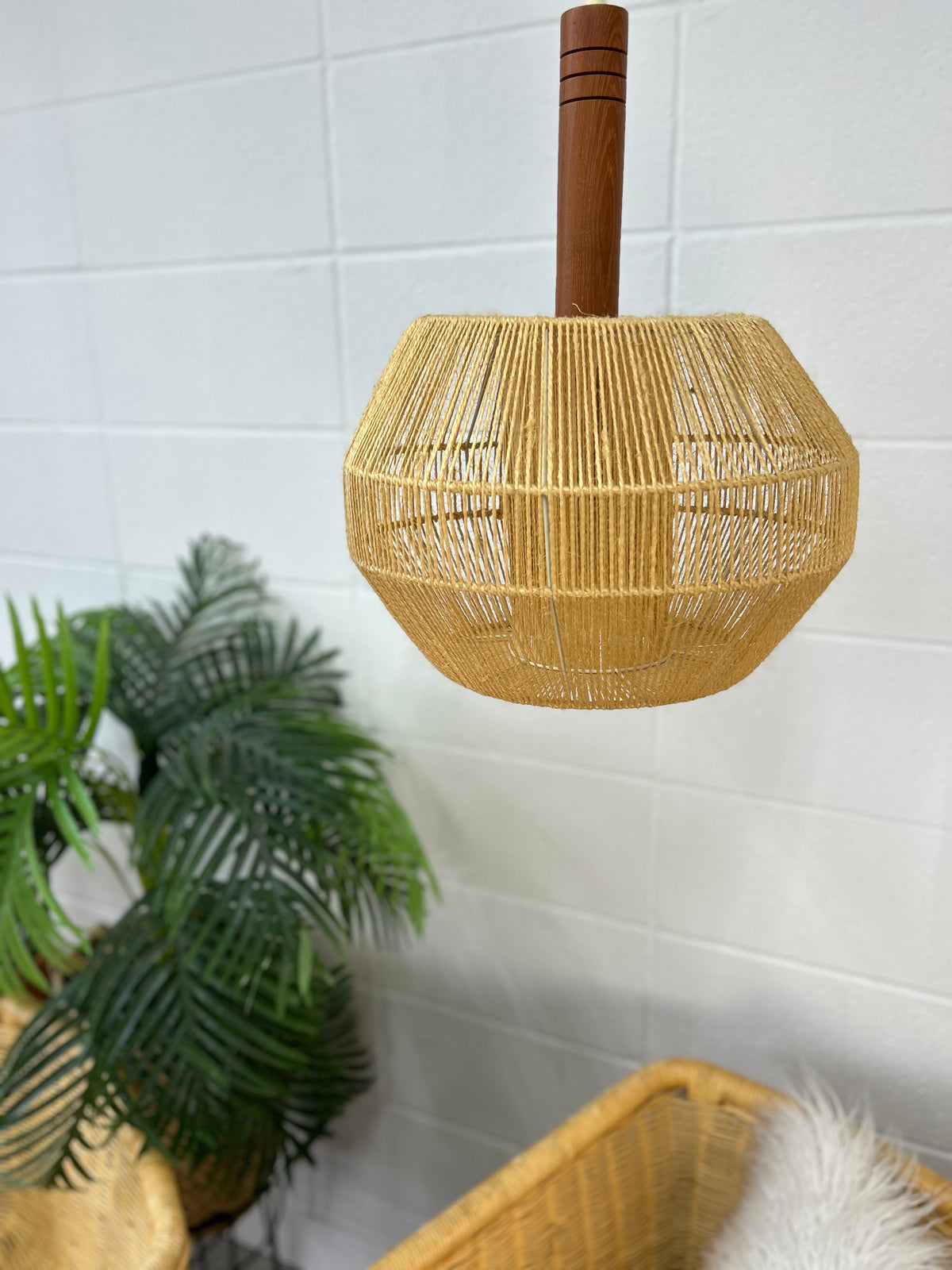 Teak & Jute string light fixture Reclaim Vintage