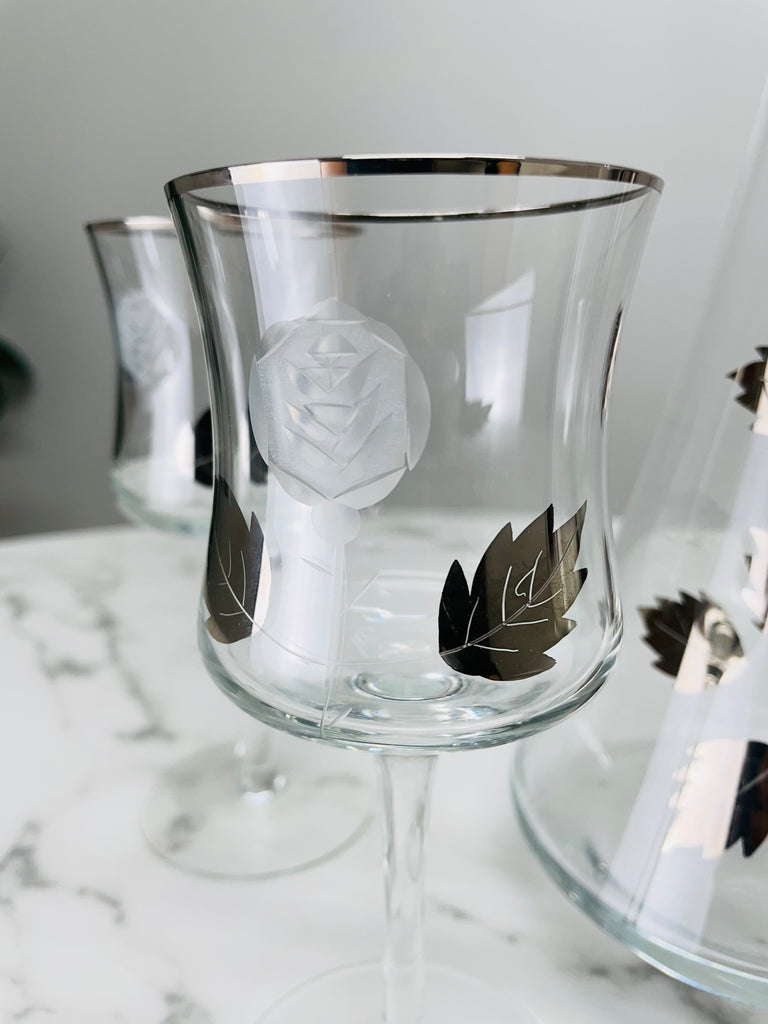 Silver & etched floral Decanter set
